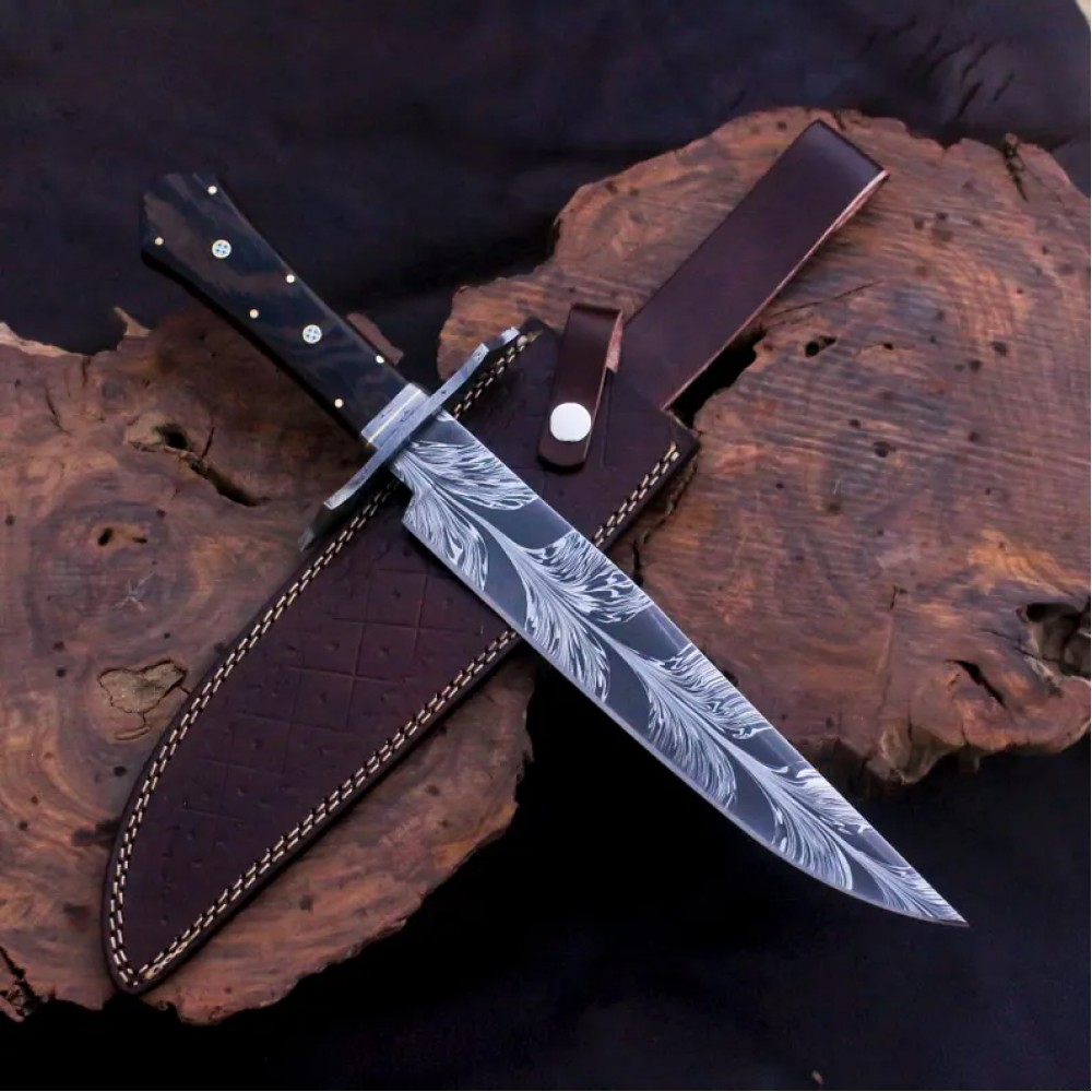 Handmade Damascus steel Feather Pattern Bowie Knife