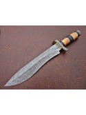 15'' Custom Handmade Damascus Steel Bowie Hunting Knife By Mortal Blades