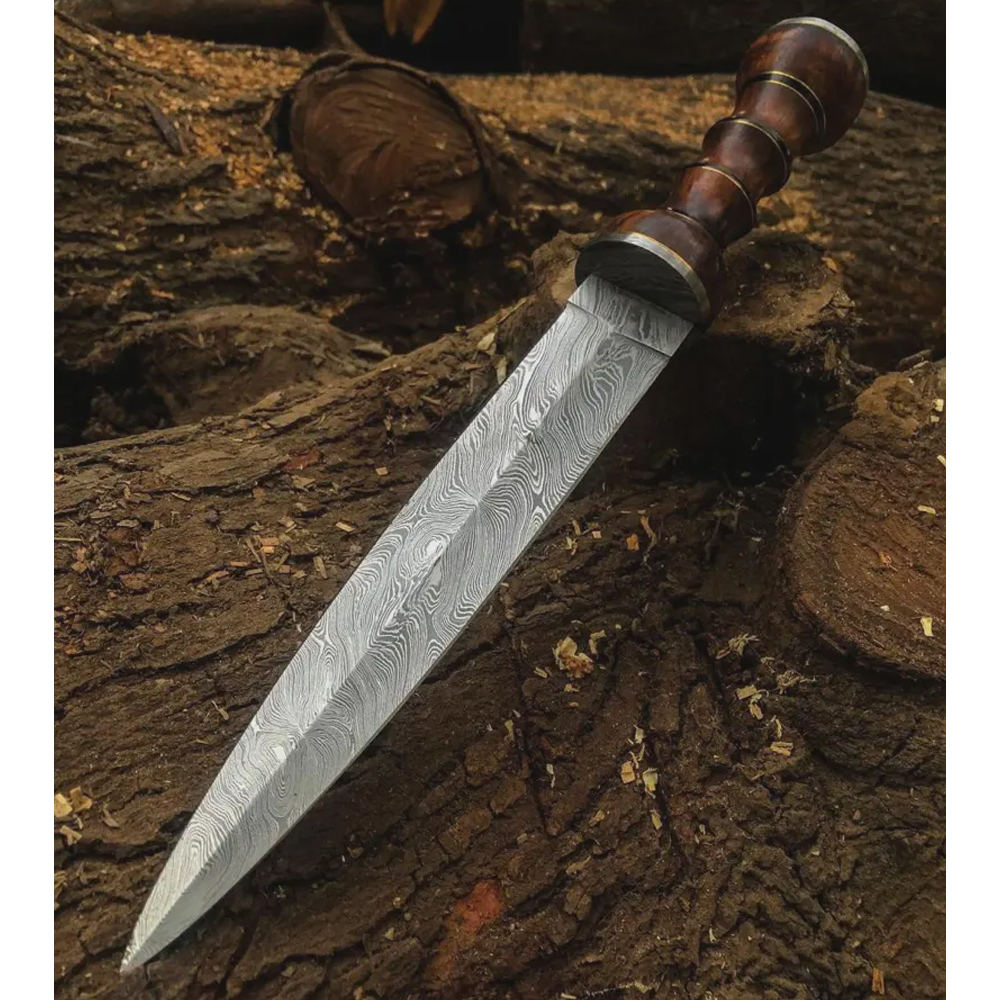Handmade Rose Wood Toothpick Dagger Damascus Steel Blade,