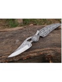 Handmade Damascus Pocket Knife With Hand engraved Handle