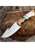 Handmade Damascus steel gut hook knife