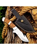 Custom Gut Hook Knife with Wood Handle & Luxurious Leather Sheath