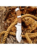 Custom Gut Hook Knife with Wood Handle & Luxurious Leather Sheath