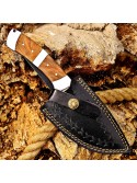 Custom Gut Hook Knife with Wood Handle & Luxurious Leather Sheath