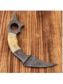 Handmade Damascus Steel Karambit with Bone Handle & Leather Cover 