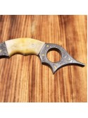Handmade Damascus Steel Karambit with Bone Handle & Leather Cover 