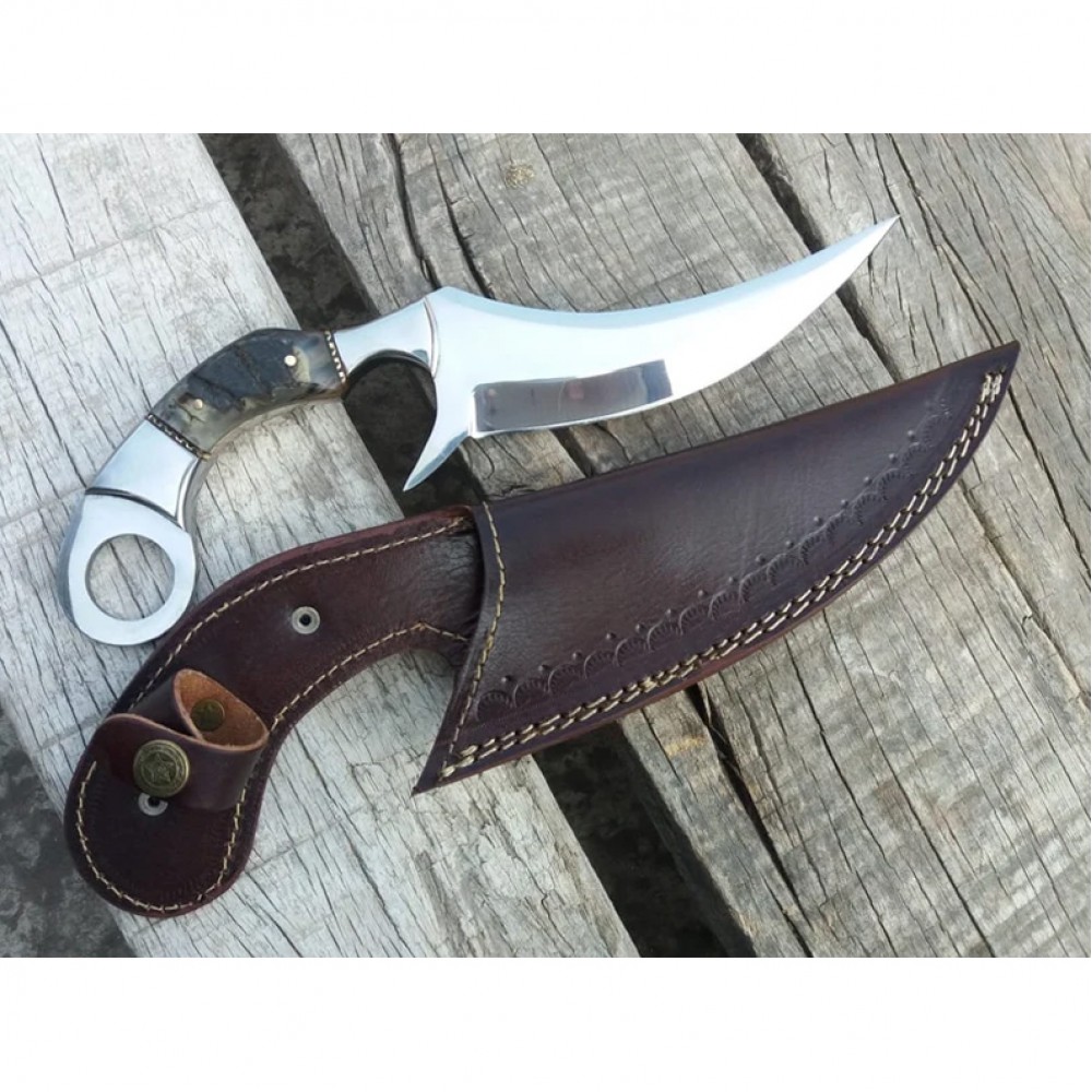 2 tool steel mirror polished karambit knife sheep horn