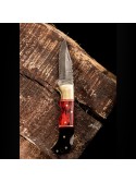 6.5” Handmade Damascus Steel Pocket Knife - Foldable Design With Damascus Steel, Resin & Red Stained Wood Handle