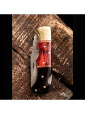 6.5” Handmade Damascus Steel Pocket Knife - Foldable Design With Damascus Steel, Resin & Red Stained Wood Handle