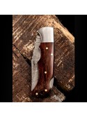 6” Hand Made Damascus Steel Pocket Knife With Engraved Steel & Patterned Walnut Wooden Handle