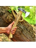 Custom Gift Forged Carbon Steel Viking axe with Olive wood shaft, Viking Bearded Camping Axe,