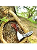 Custom Gift Forged Carbon Steel Viking axe with Olive wood shaft, Viking Bearded Camping Axe,
