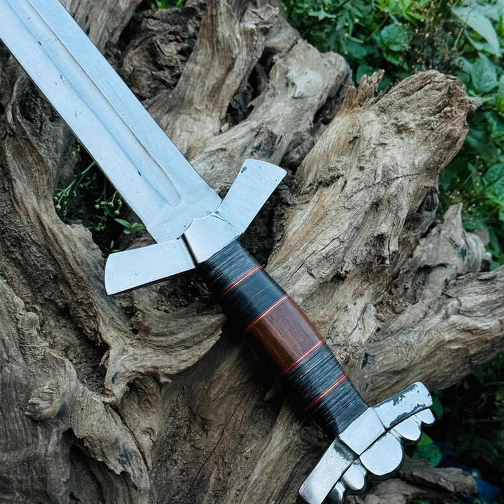 Handmade Forged Medieval Knight Templar Damascus Steel Sword With Leather Cover