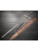 Handmade Damascus Steel Templar Sword – Hand Forged Sword with Leather Sheath