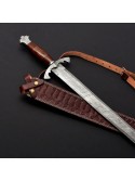 Custom Handmade Damascus Steel Blade & Rose Wood Handle Sword By Mortal Blades